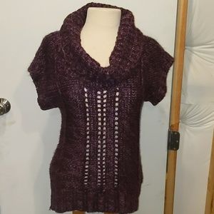 Purple Short Sleeve Cowl Neck Sweater